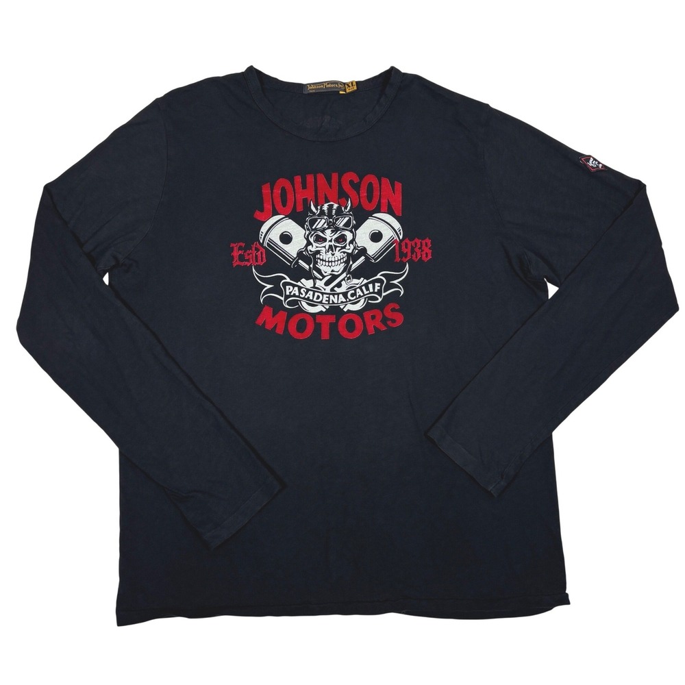 Johnson Motors Inc Pasadena Calif Skull Long Sleeve Shirt Black Mens XL USA Made
